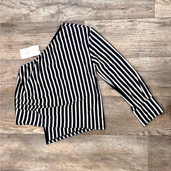ZARA Striped Co Ord Set NWT | Asymmetric One Shoulder Top + Wide Leg Pants - Picture 15 of 16